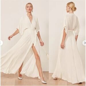 Reformation Winslow Dress White Ivory Maxi Wrap Kimono Wedding Womens New Large